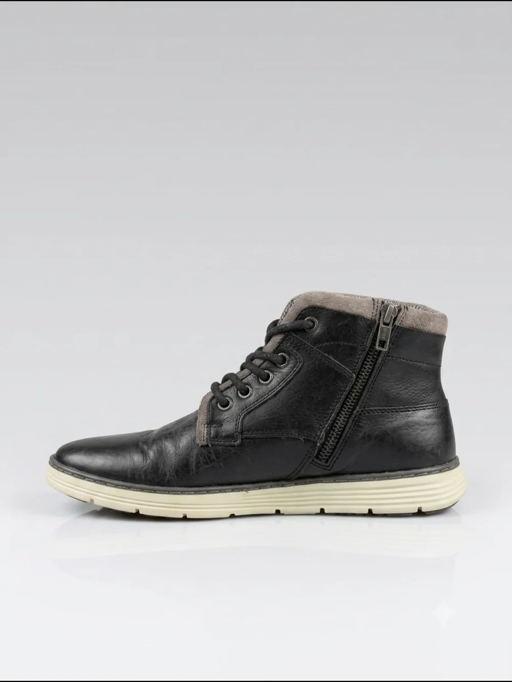 Crevo Men's Black Leather Lace-Up Casual Boots